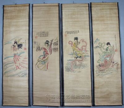 品味東方神韻 解析仿古國畫四條屏《凌波仙子》的工藝美學(xué)與收藏價值